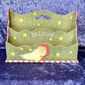 Hand Painted Santa‎ Letter/Card Holder 2-Sections - Great For Cards, Invitations